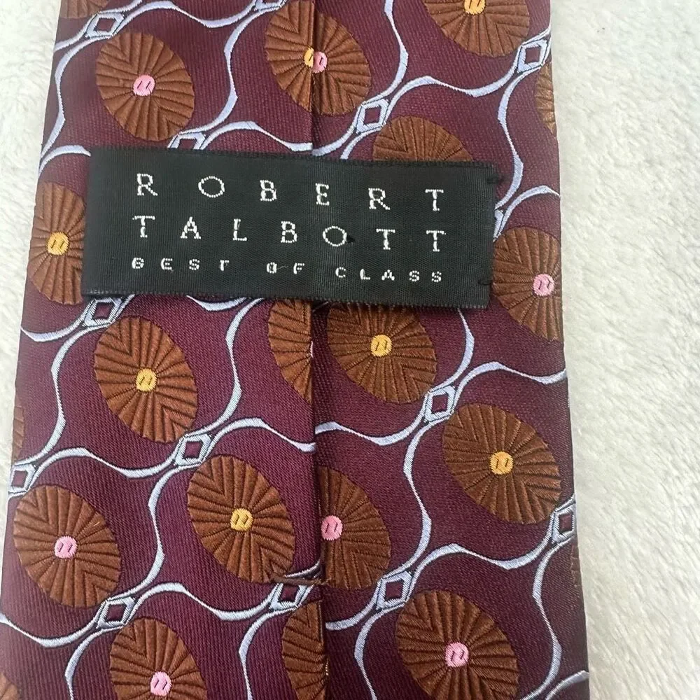 Robert Talbott Handsewn 100%‎ Silk Necktie Retro Mod Print Dark Jewel Tone
